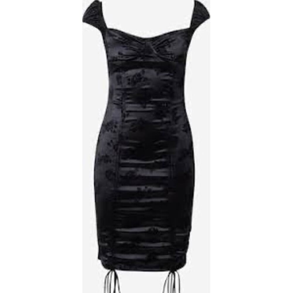 NWT Motel Rocks Sinora Bodycon Mini Dress Black Rose Flock Size Large $82 Ruched